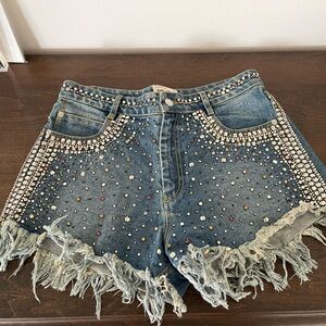 Zadig & Voltaire Blue Jean Shorts with Embellishments 40